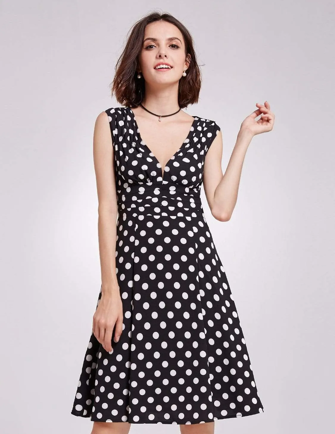 Alisa Pan V Neck Polka Dot A Line Dress