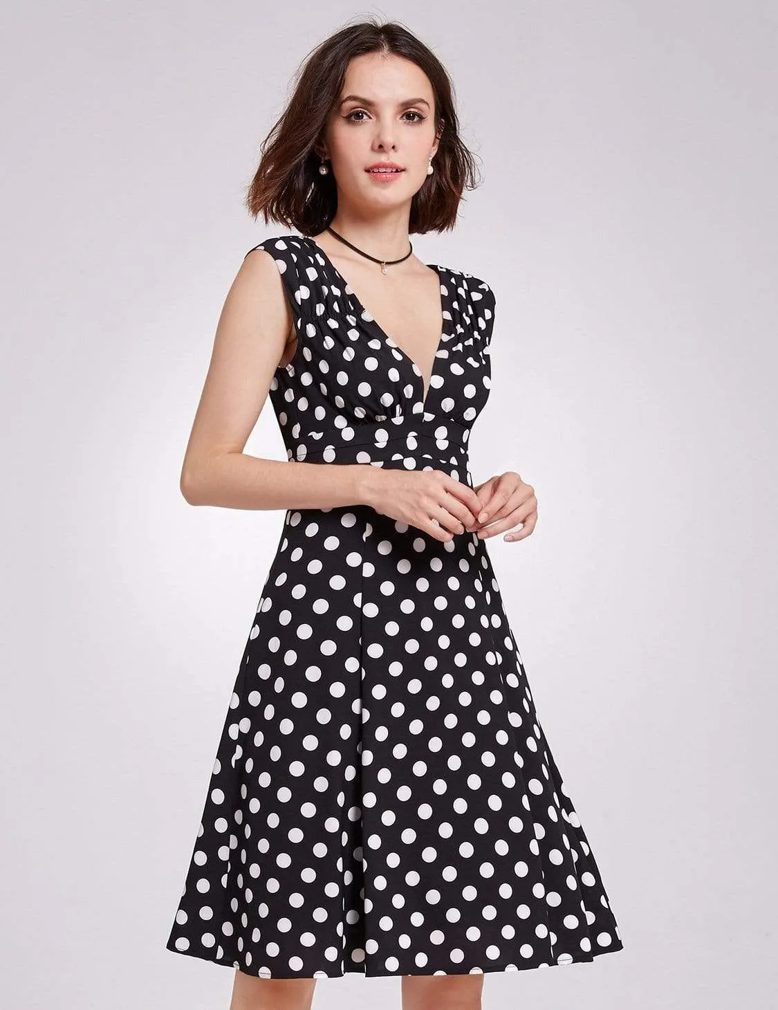 Alisa Pan V Neck Polka Dot A Line Dress