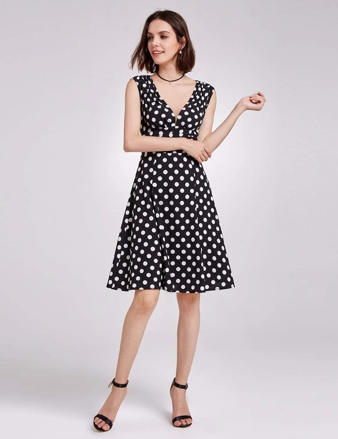 Alisa Pan V Neck Polka Dot A Line Dress