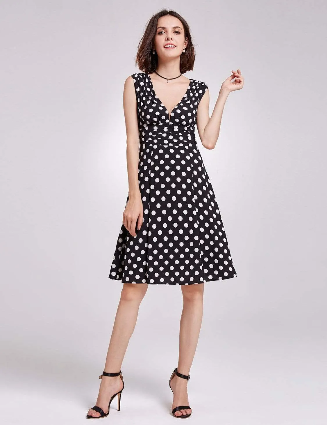 Alisa Pan V Neck Polka Dot A Line Dress