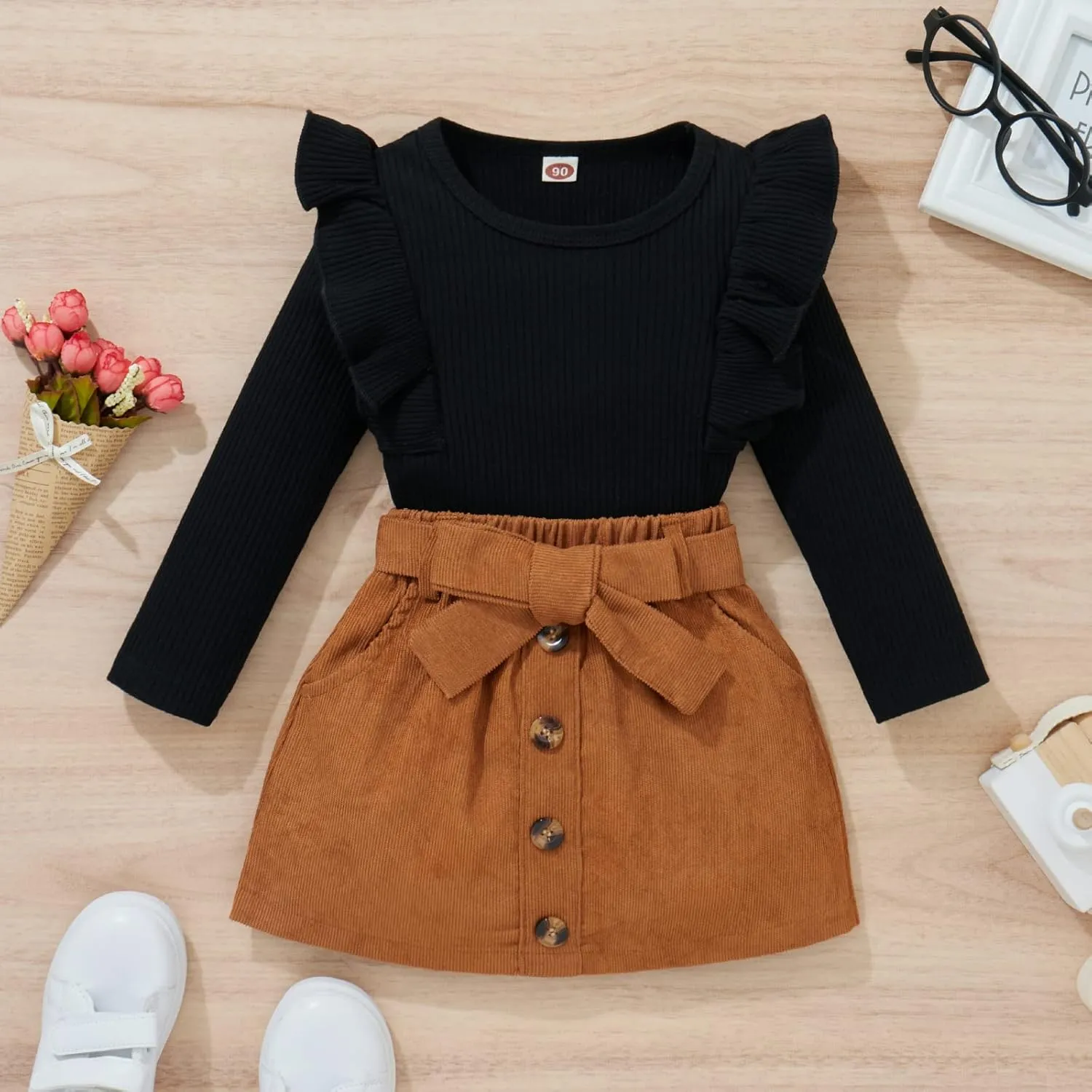 Baby Girls Fall Outfits Long Sleeve Romper Plaid Suspender Skirt Headband Newborn Spring Clothes