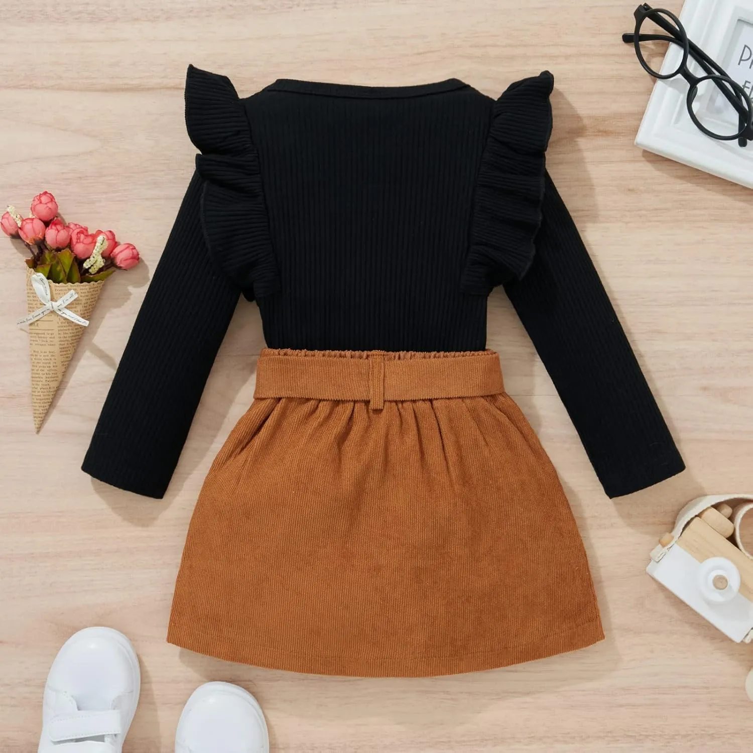 Baby Girls Fall Outfits Long Sleeve Romper Plaid Suspender Skirt Headband Newborn Spring Clothes