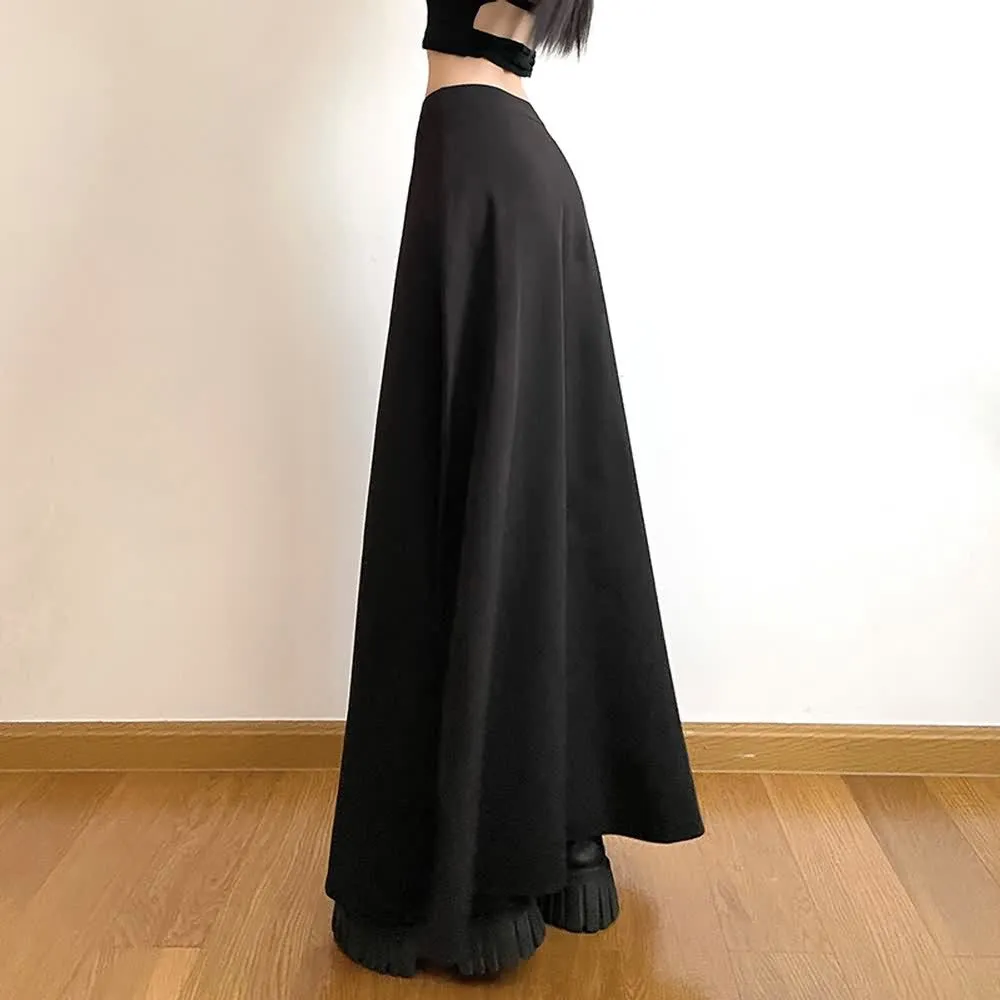 Black Minimalist High-Waisted Flowy Maxi Skirt