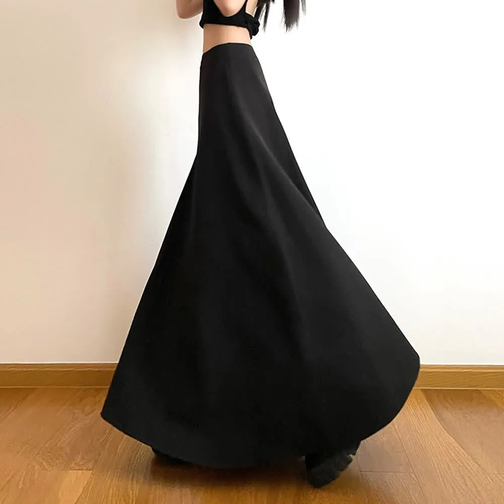 Black Minimalist High-Waisted Flowy Maxi Skirt