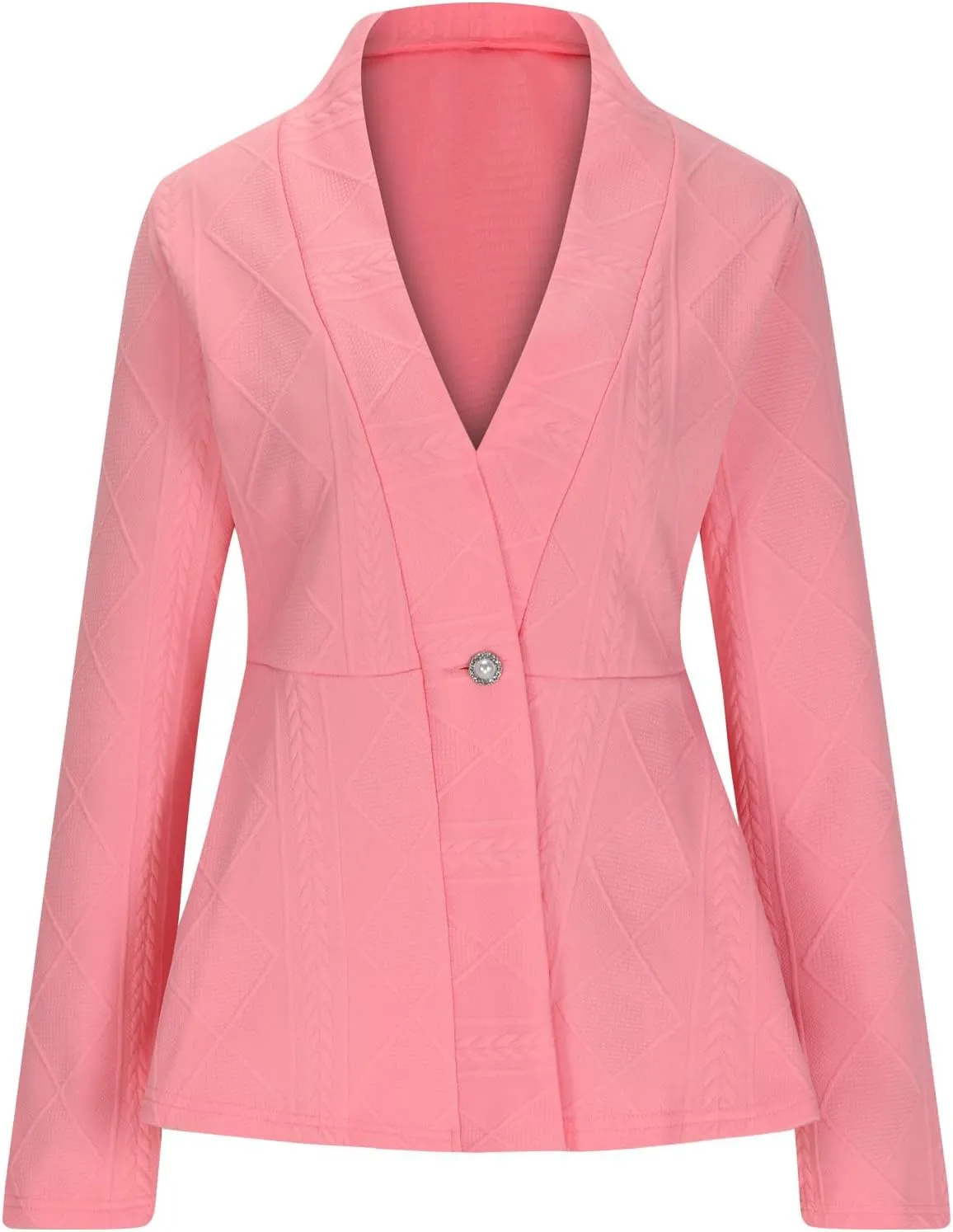 Blazer for Women Fashion Textured Ruffle Hem Blazer Long Sleeve V-Neck Single Button Shawl Collar Outerwear