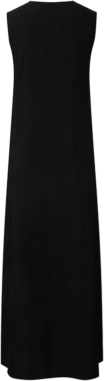 Casual Summer Dresses for Women Casual Sleeveless Crewneck Sundress Aline Flowy Tiered Maxi Long Vacation Dress