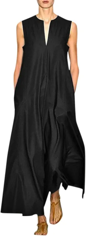 Casual Summer Dresses for Women Casual Sleeveless Crewneck Sundress Aline Flowy Tiered Maxi Long Vacation Dress