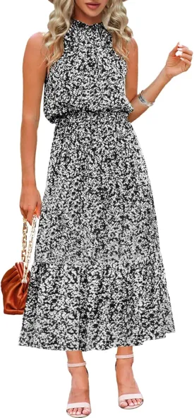 Chang Yun Maxi Summer Dresses for Women Halter Sleeveless Floral Boho Sun Vacation Outfits Long Wedding Guest Dress