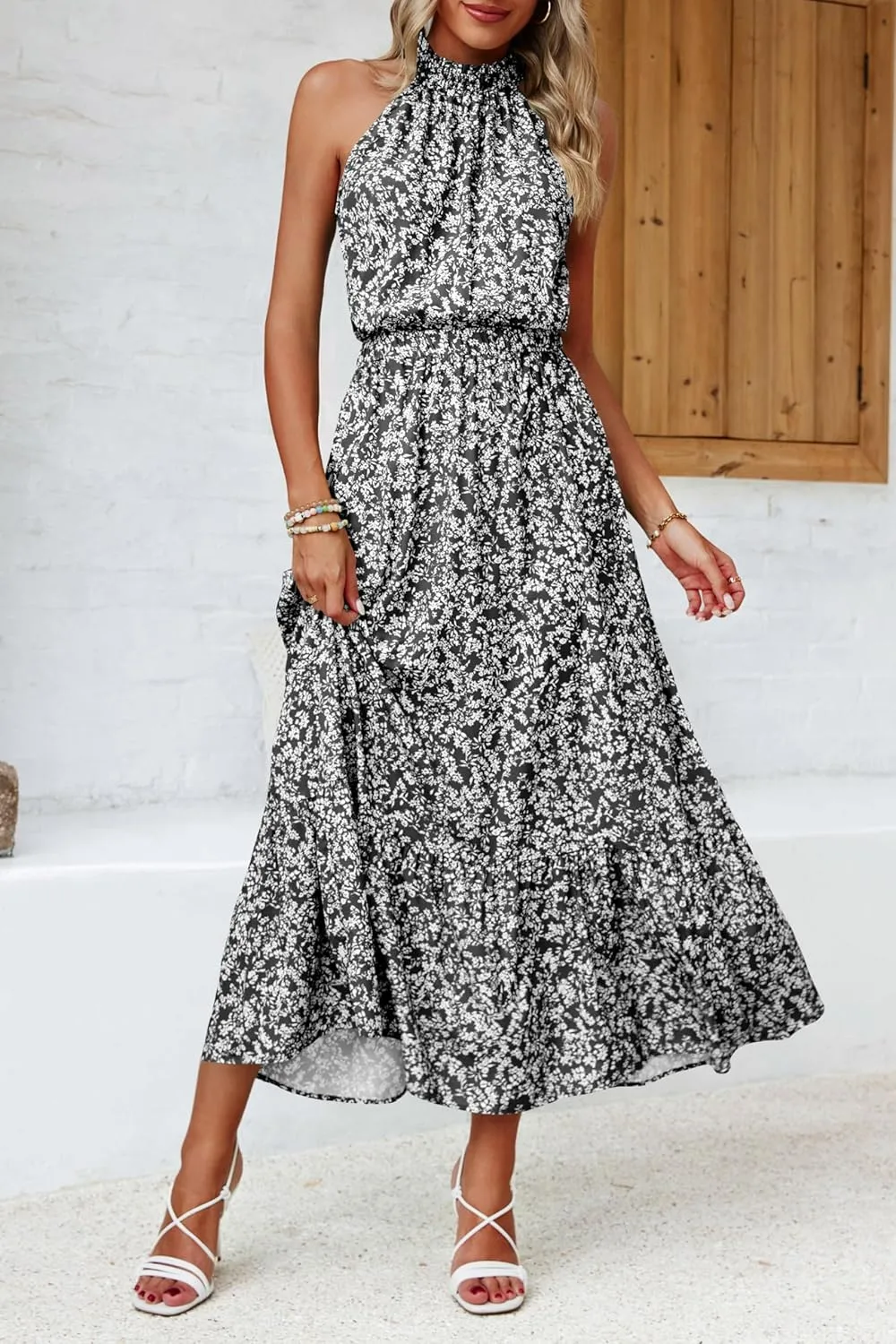 Chang Yun Maxi Summer Dresses for Women Halter Sleeveless Floral Boho Sun Vacation Outfits Long Wedding Guest Dress