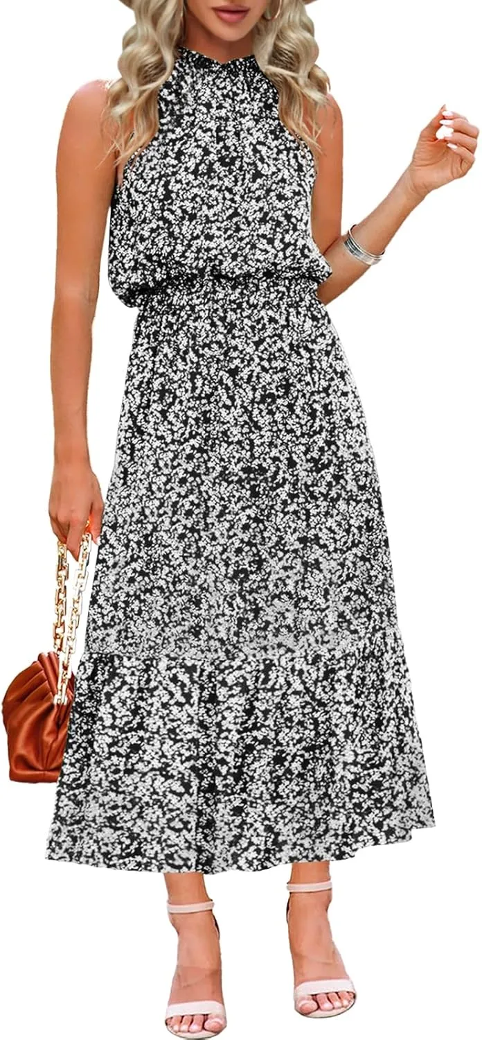 Chang Yun Maxi Summer Dresses for Women Halter Sleeveless Floral Boho Sun Vacation Outfits Long Wedding Guest Dress