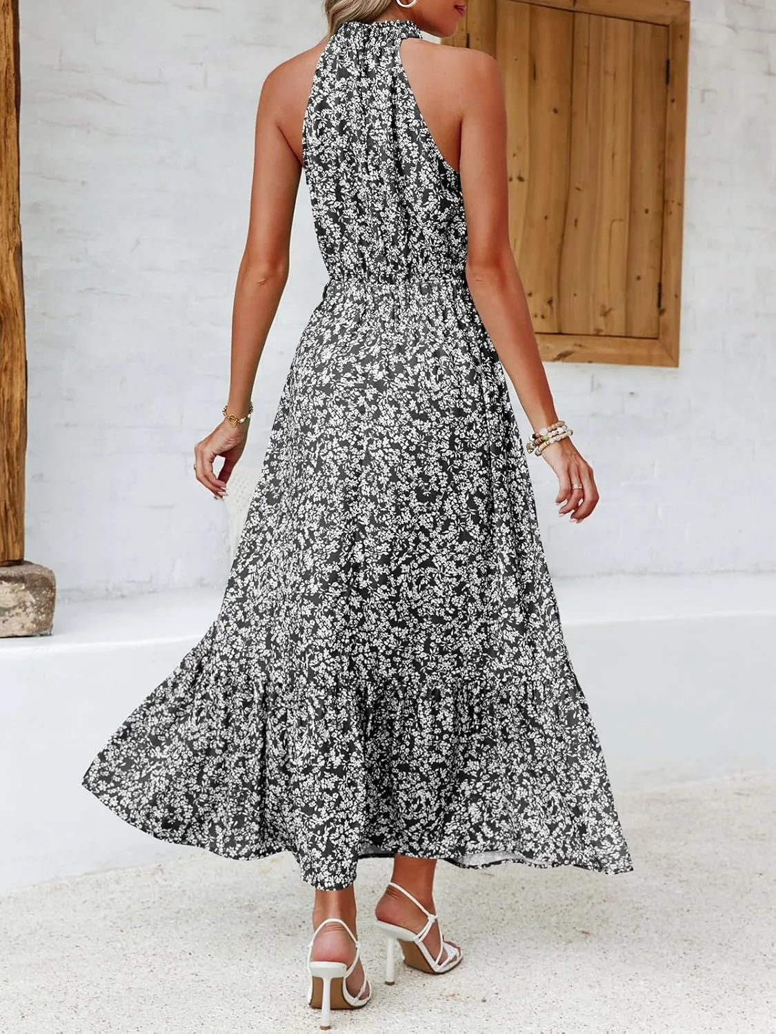 Chang Yun Maxi Summer Dresses for Women Halter Sleeveless Floral Boho Sun Vacation Outfits Long Wedding Guest Dress