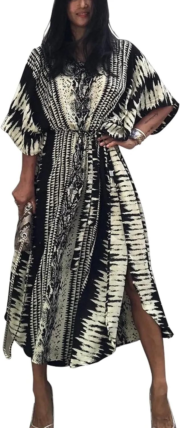 CHERRY CAT Women Beachwear Long Beach Coverups Kaftan Casual Caftan Dress Swimwear cover ups