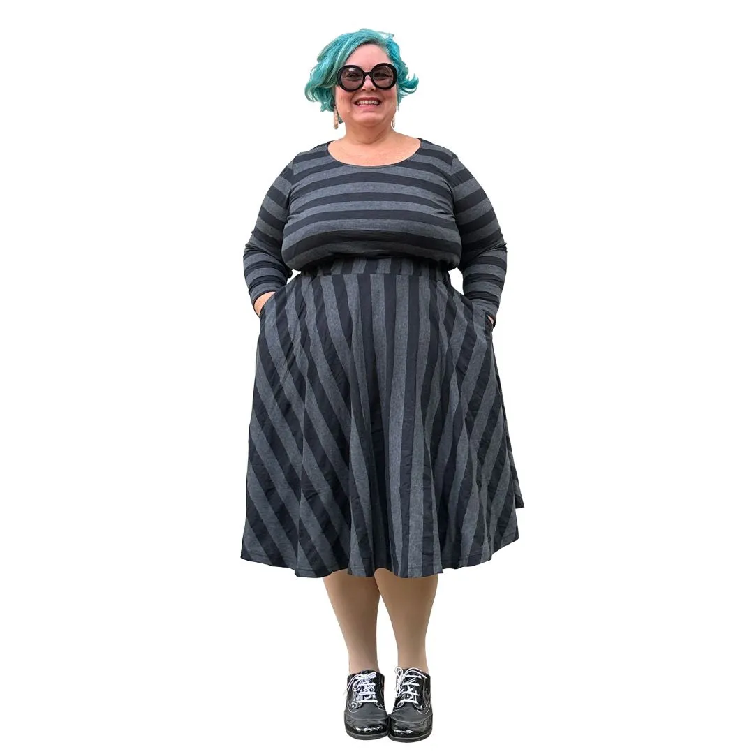 Cotton Jersey Circle Skirt in charcoal grey stripe