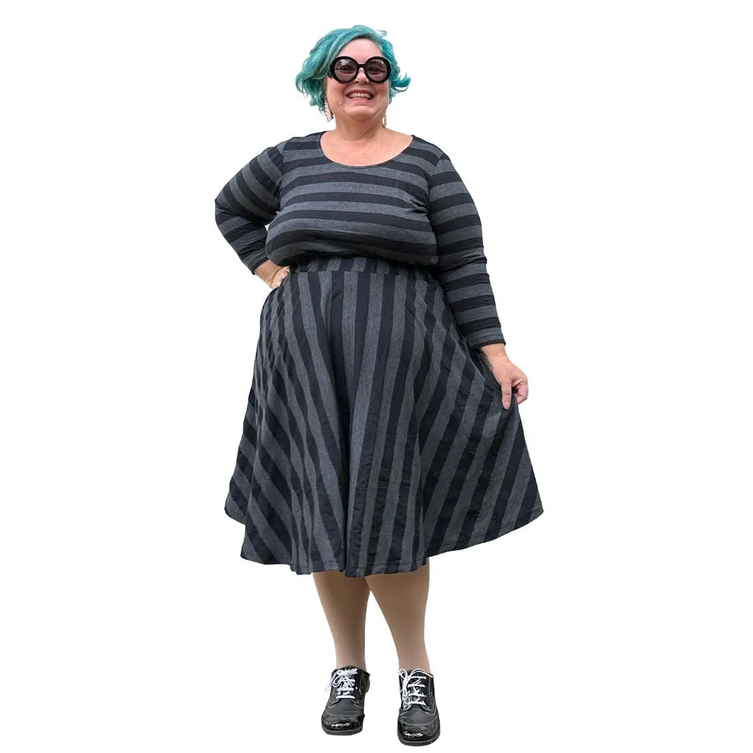 Cotton Jersey Circle Skirt in charcoal grey stripe