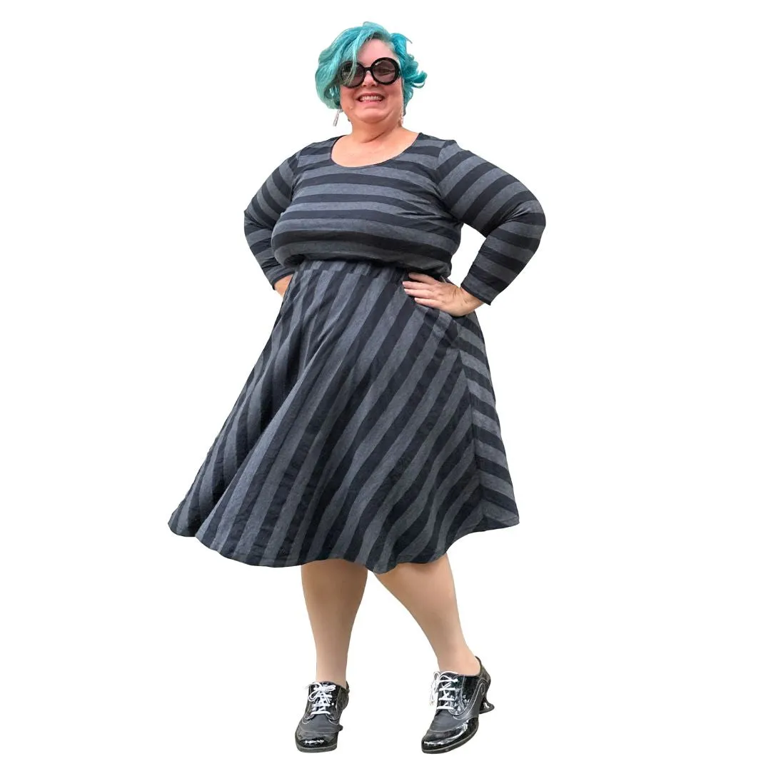 Cotton Jersey Circle Skirt in charcoal grey stripe