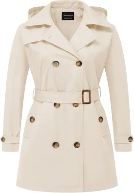 CREATMO US Women's Plus Size Trench Coat Double-Breasted Classic Lapel Overcoat Belted Outerwear Coat with Detachable Hood CREATMO US Women's Plus Size Trench Coat Double-Breasted Classic Lapel Overcoat Belted Outerwear Coat with Detachable Hood