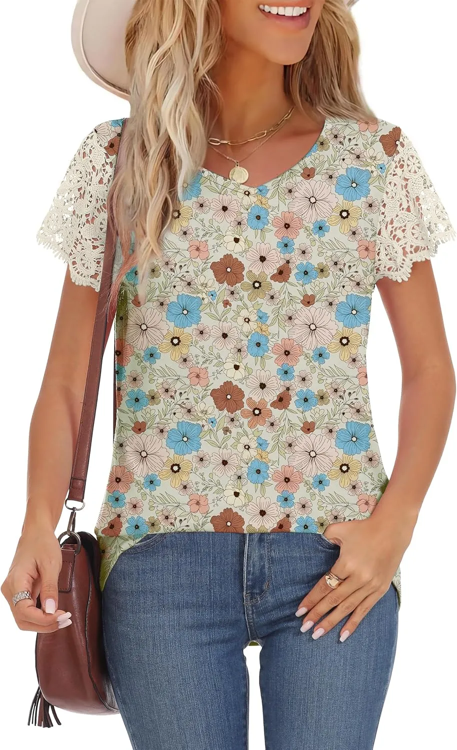 Desol Womens Summer Lace Tops Trendy 2025 Short Sleeve Tshirts Shirts Business Casual V Neck Blouses Summer Clothes