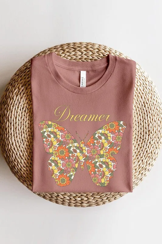 Dream Floral Butterfly Graphic T Shirt