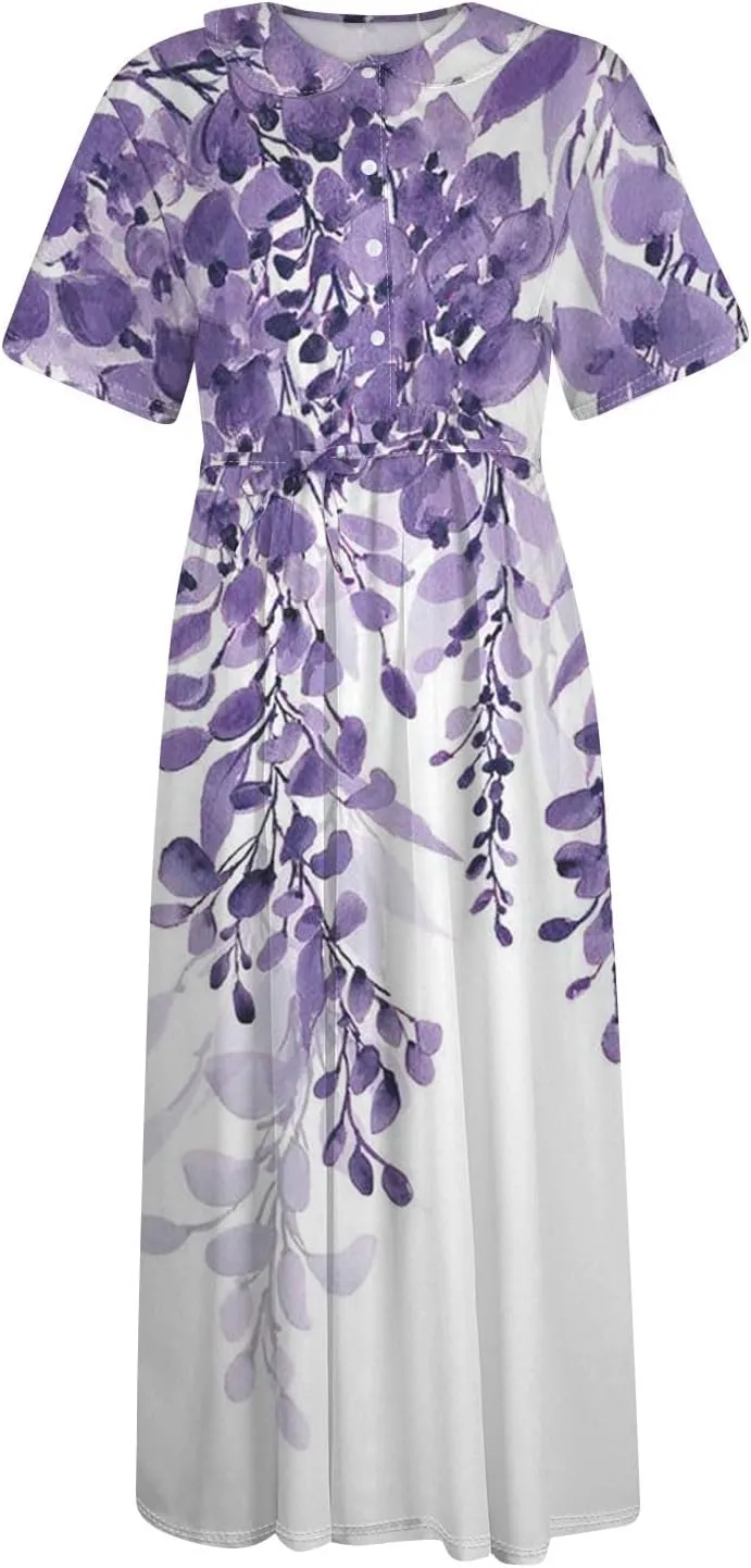 Dresses for Women 2025 Tie Swing Spring Summer Maxi Dress Short Sleeve Womens Summer