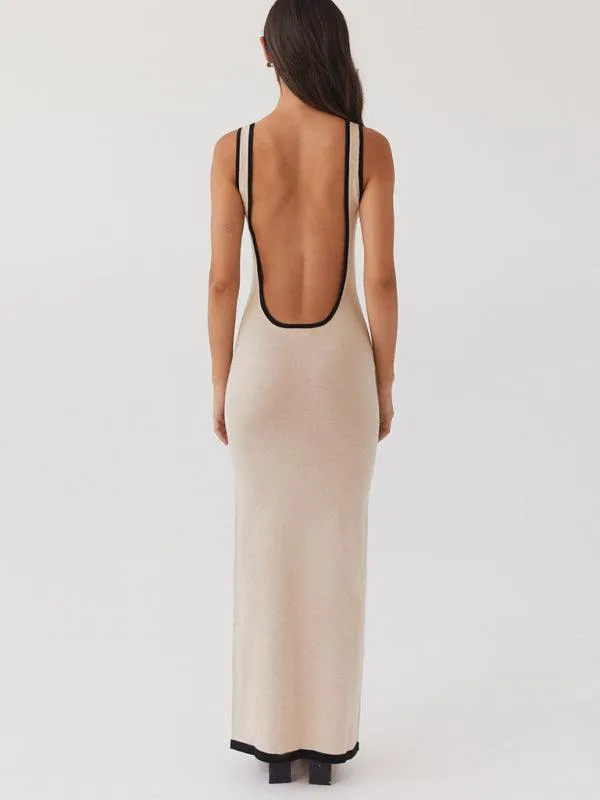 Elegant Backless Maxi Dress with Fun Hip Cutout for Effortless Style Transition