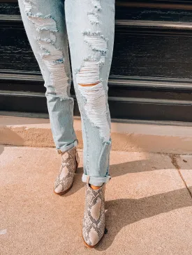 Fen Distressed Roll Cuff Relaxed Fit Skinny Jean