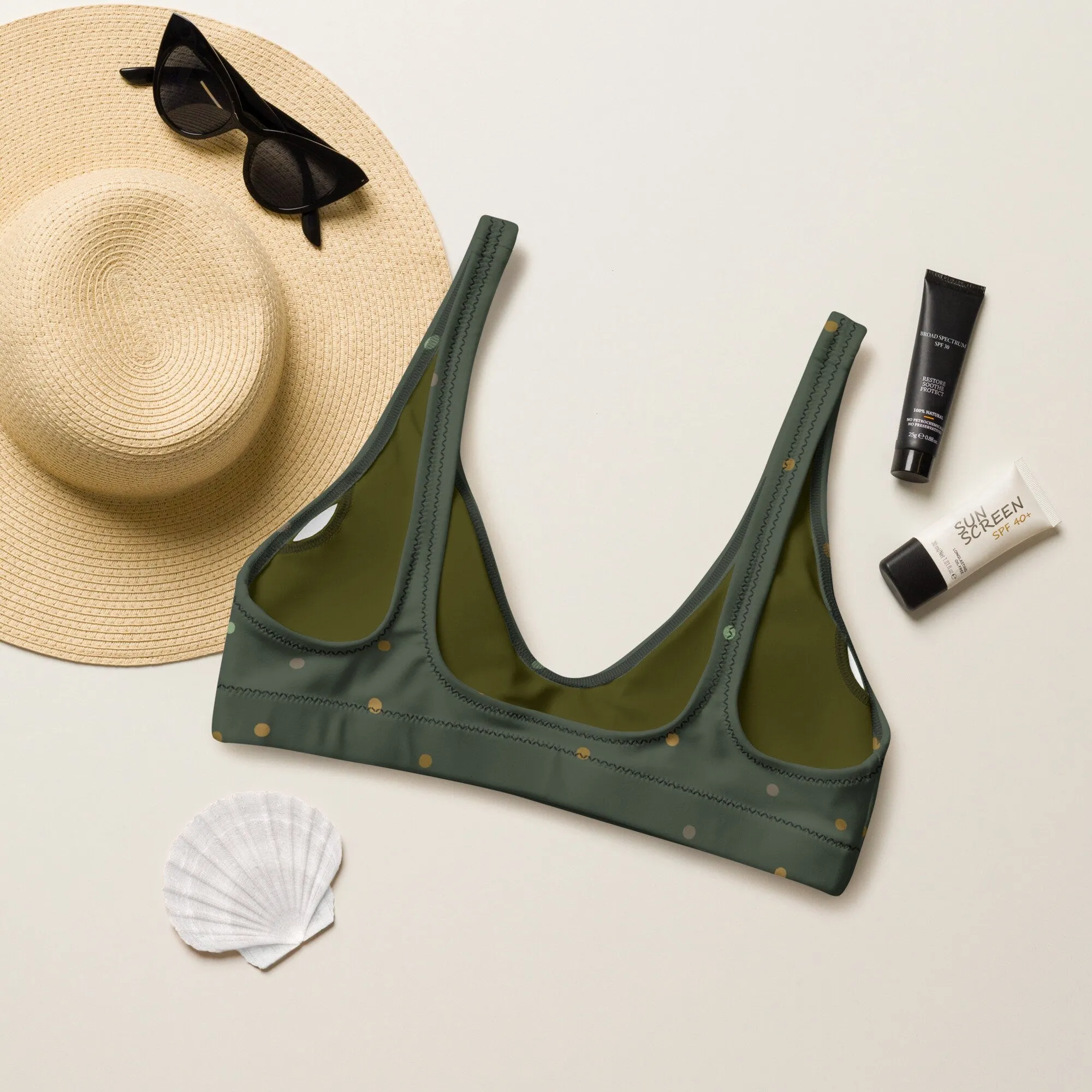 Forest Green Polka Dot Recycled Padded Bra Bikini Top