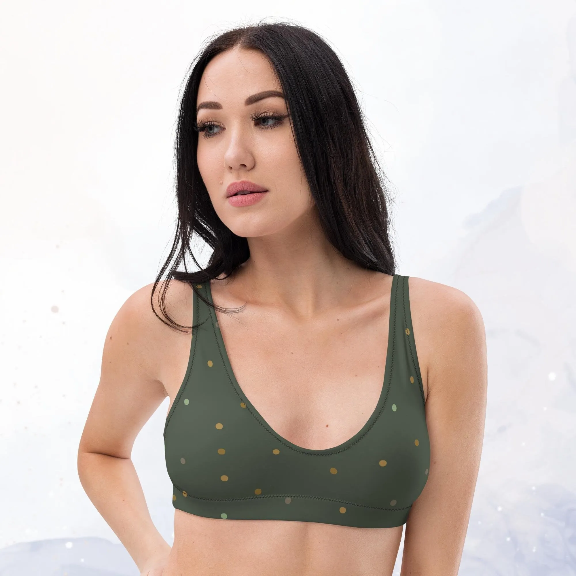Forest Green Polka Dot Recycled Padded Bra Bikini Top