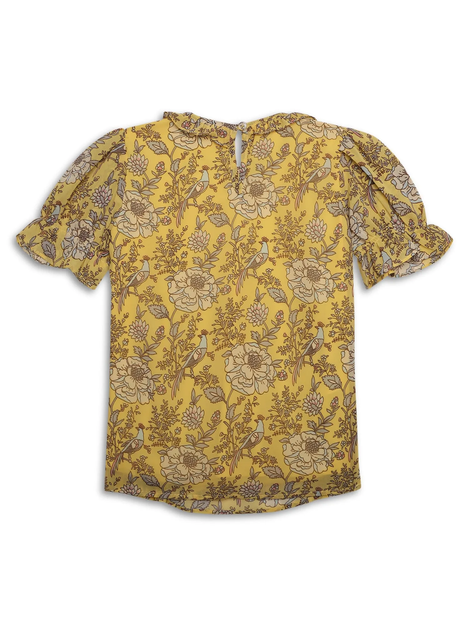 Girls Basic Yellow Puffed Half Sleeves  Top