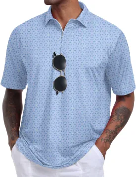 Hodaweisolp Men's Golf Shirts Dry Fit Moisture Wicking Performance Athletic Zipper Short Sleeve Polo Shirt for Men