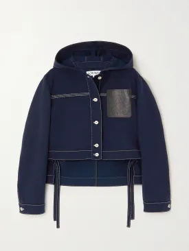 Hooded leather-trimmed cotton-blend twill jacket