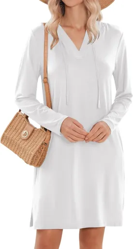 HOTOUCH Womens UPF 50  Cover-Up Dress Beach SPF Sun Protection Long Sleeve Shirts Dress Lightweight Athletic UV Hoodie