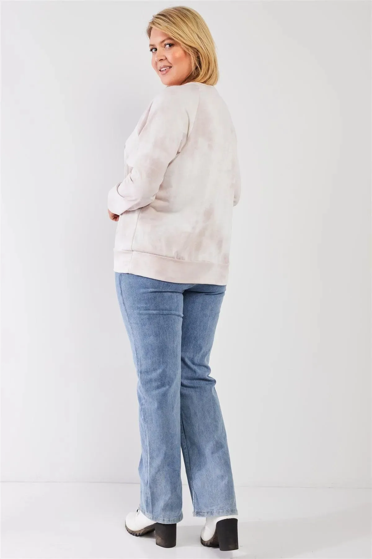 Junior Plus Blush Tie-Dye Affirmation Graphic Detail Round Neck Long Sleeve Sweatshirt Top /2-2-1