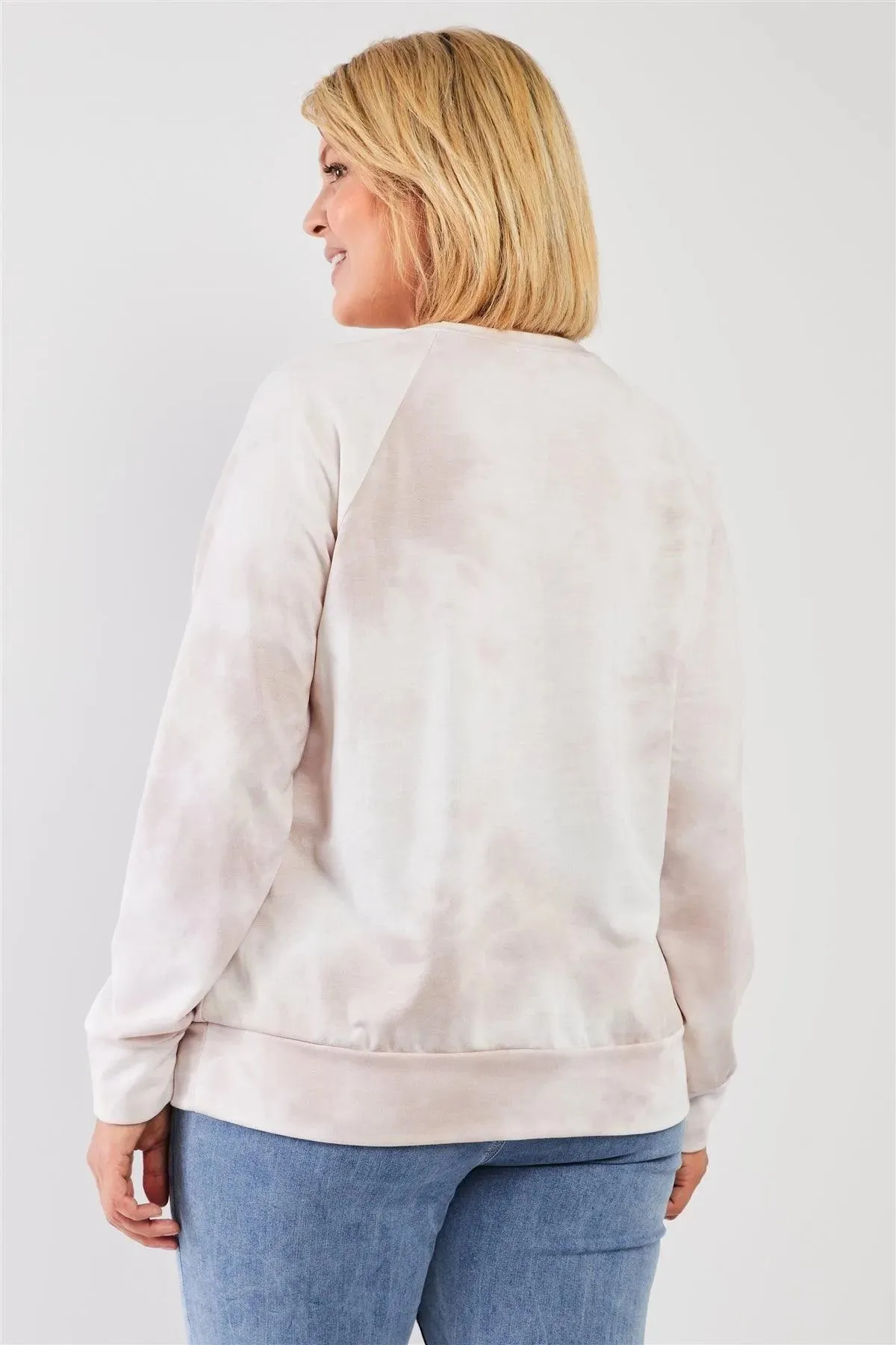 Junior Plus Blush Tie-Dye Affirmation Graphic Detail Round Neck Long Sleeve Sweatshirt Top /2-2-1