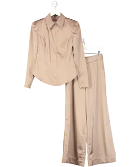 Karen Millen Brown Satin Zip Front Blouse And Trouser Set UK 6
