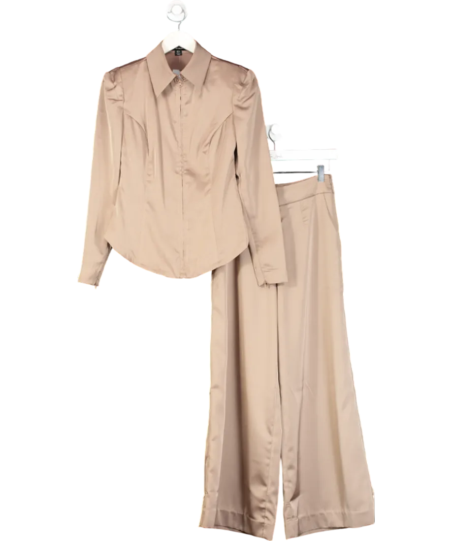 Karen Millen Brown Satin Zip Front Blouse And Trouser Set UK 6