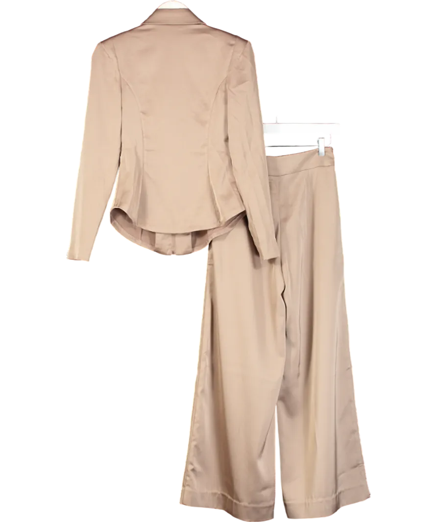 Karen Millen Brown Satin Zip Front Blouse And Trouser Set UK 6