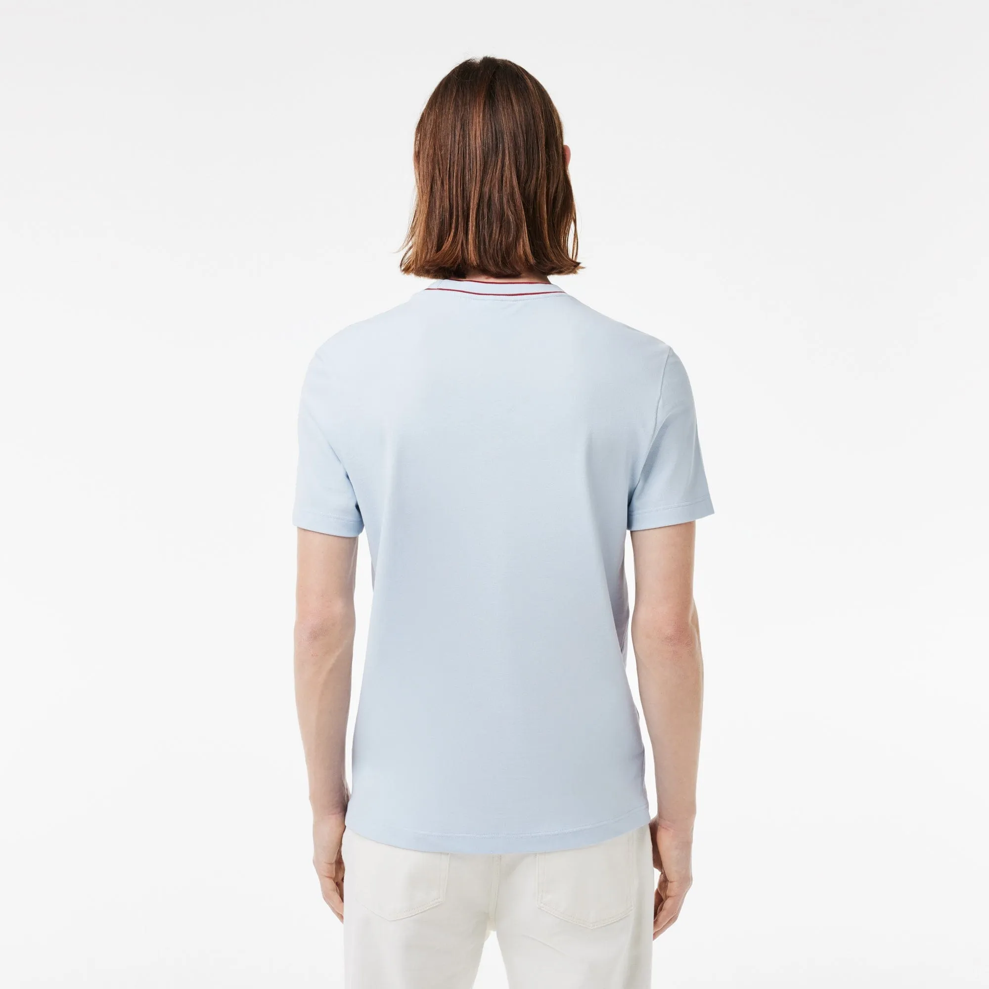 Lacoste Stretch Pique Stripe Collar T-Shirt in Light Blue