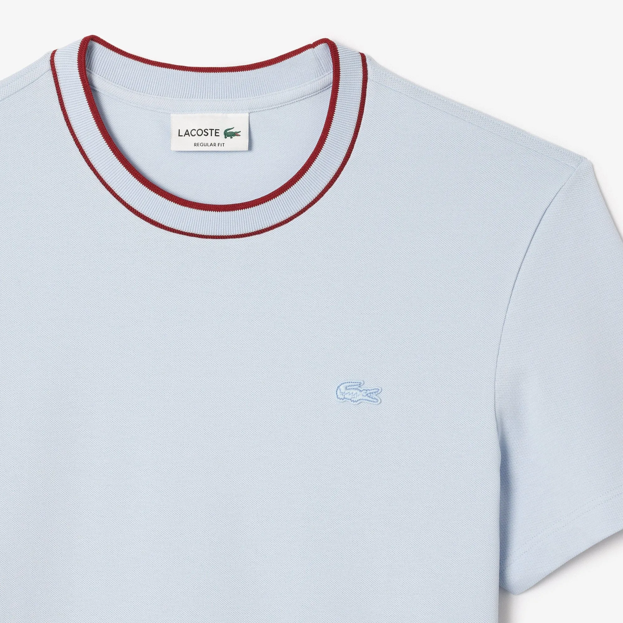 Lacoste Stretch Pique Stripe Collar T-Shirt in Light Blue