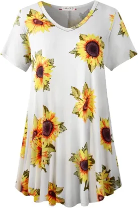 LARACE Casual Tops for Womens Summer Clothes Loose Fit Short Sleeve Shirts Flowy V Neck Tunic Plus Size Blouse