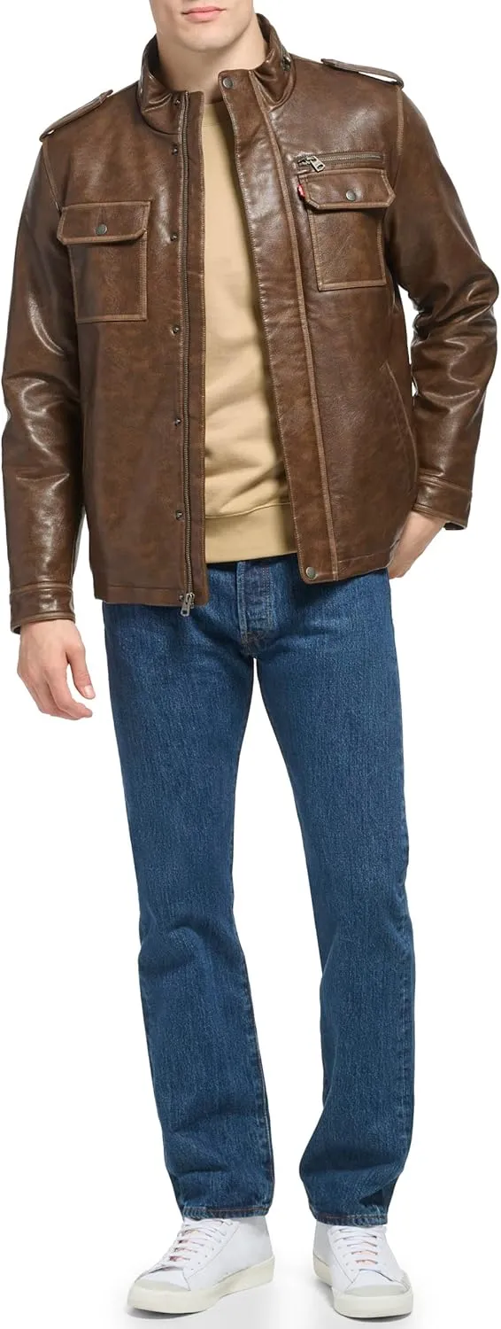 Levi's Mens Vintage Deer Faux Leather Sherpa Military Jacket Big & Tall
