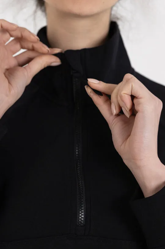 LONG SLEEVE MOCK NECK HALF ZIP PULLOVER WITH KANGA POCKET