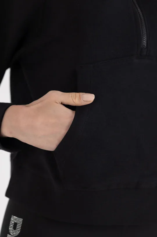LONG SLEEVE MOCK NECK HALF ZIP PULLOVER WITH KANGA POCKET
