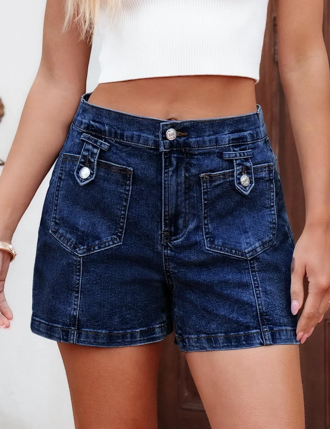 luvamia Jean Shorts for Women High Waisted Wide Leg Elastic Waist Stretchy Denim Jorts Summer Causal Shorts with Pockets