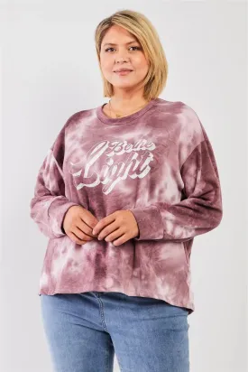 Mauve & Purple Tie-Dye Bleach Effect Graphic Print Detail Long Sleeve Sweatshirt /3-2-1