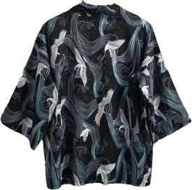 Men Women Japanese Haori Shirt, Y2K Anime Harajuku Kimono Short Sleeve Button Down Aesthetic Top Streetwear Summer