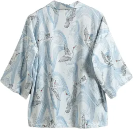Men Women Japanese Haori Shirt, Y2K Anime Harajuku Kimono Short Sleeve Button Down Aesthetic Top Streetwear Summer