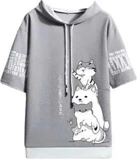 Men Women Y2K Hoodie T-Shirt, Japanese Kawaii Cute Anime Short Sleeve Aesthetic Top Tshirts Streetwear Summer