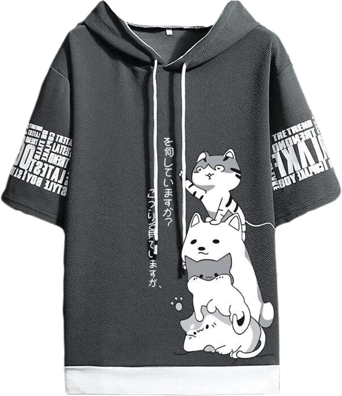 Men Women Y2K Hoodie T-Shirt, Japanese Kawaii Cute Anime Short Sleeve Aesthetic Top Tshirts Streetwear Summer