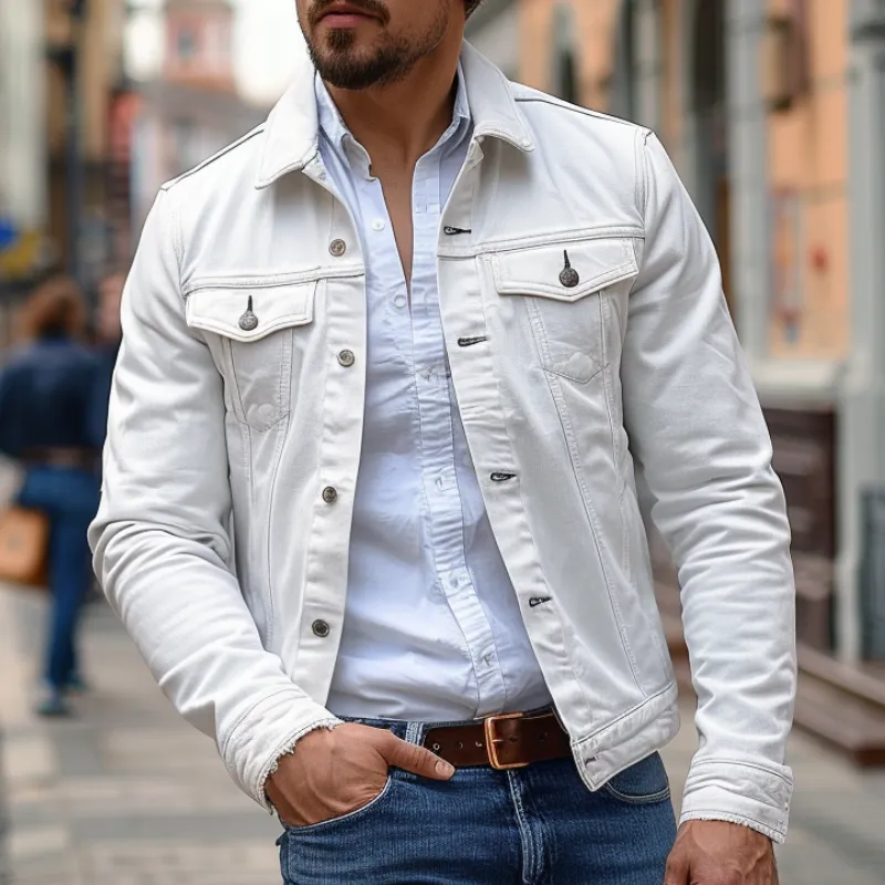 Men's Casual Slim Lapel Canvas Jacket 35856626F