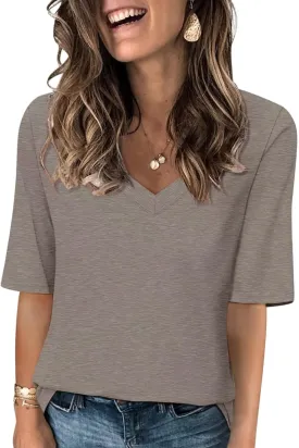 Minetom Women's V Neck T Shirts Casual Half Sleeve Tops Basic Summer Tees